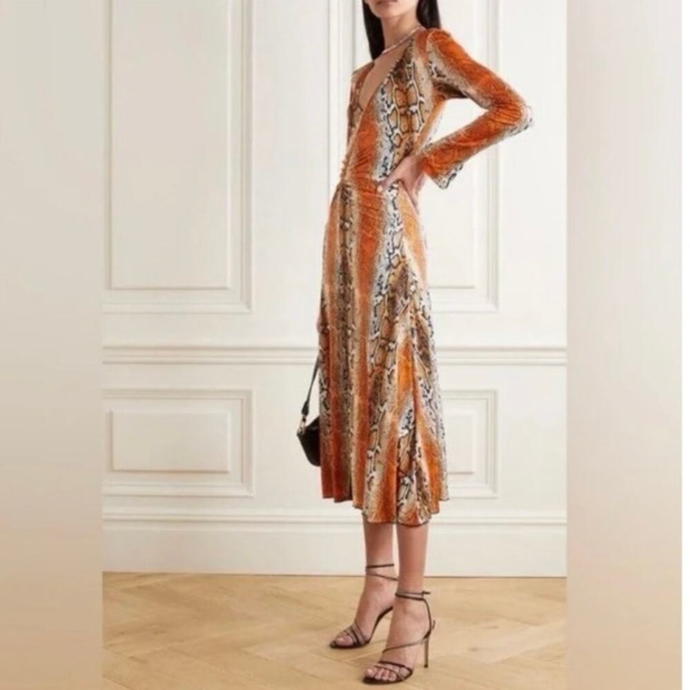 NWT Rotate Birgen Christensen Number 7 Python Print Long Sleeve Midi Dress sz XS